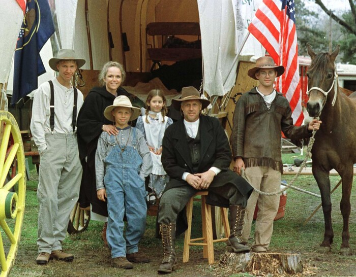 Rick Egan  |  Tribune File PhotoL-R The Whitaker family, Midway, Left to Right: Brent, 15, Linda (mom) Daniel, 11, Aleah,5, Tom (dad),  Ryan, 23, and Horse Sweetie, in Florence Nebraska, the day before the Trek to Utah.  
