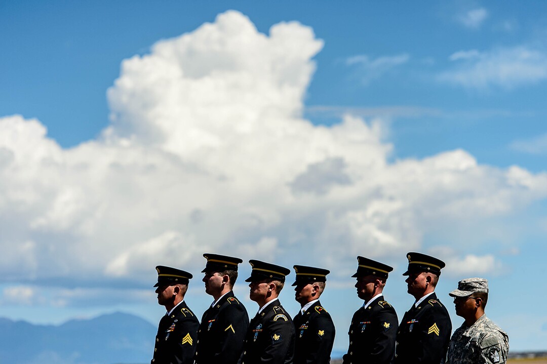 (Trent Nelson | The Salt Lake Tribune)  An honor guard prepares to receive the body of fallen soldier Aaron Butler, who was killed last week in Afghanistan, at the Monticello Airport, Thursday August 24, 2017.
