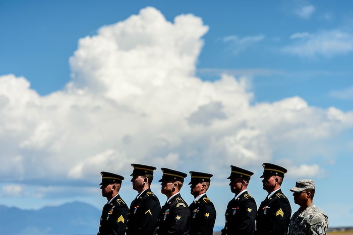 (Trent Nelson | The Salt Lake Tribune)  An honor guard prepares to receive the body of fallen soldier Aaron Butler, who was killed last week in Afghanistan, at the Monticello Airport, Thursday August 24, 2017.
