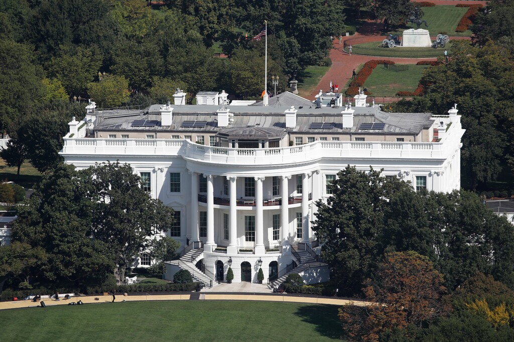 FILE - In this Sept. 18, 2019, file photo, The White House viewed from the Washington Monument in Washington. (AP Photo/Patrick Semansky, File)