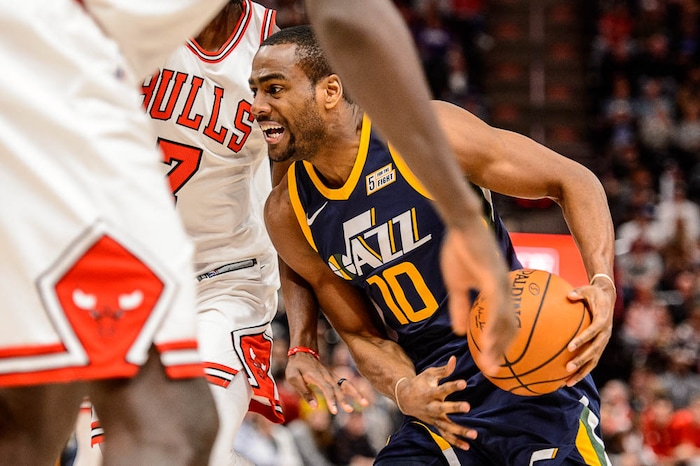 (Trent Nelson | The Salt Lake Tribune)  Utah Jazz guard Alec Burks (10) as the Utah Jazz host the Chicago Bulls, NBA basketball in Salt Lake City Wednesday November 22, 2017.