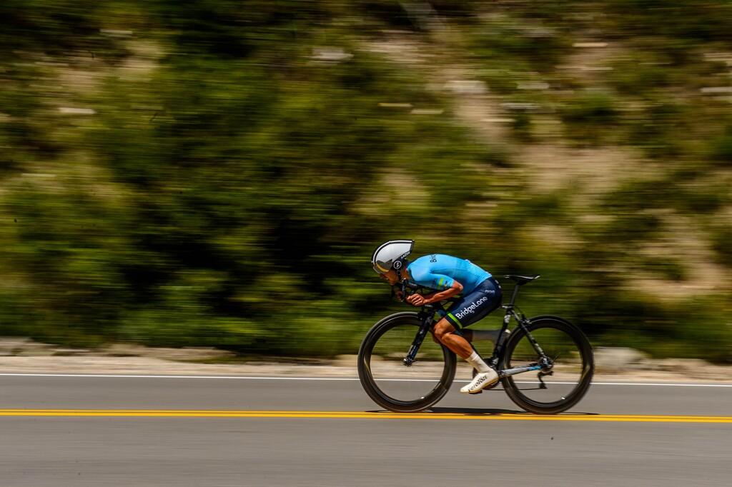 (Trent Nelson  |  The Salt Lake Tribune) Tyler Lindorff races downhill during the Prologue of the Tour of Utah in Little Cottonwood Canyon on Monday Aug. 12, 2019.