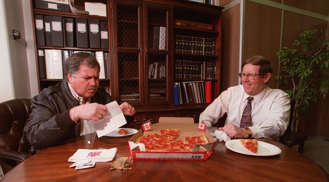 (Tribune archives) Tom Barberi and Reed Richards. Barberi died Dec. 24, 2021. He was 78.