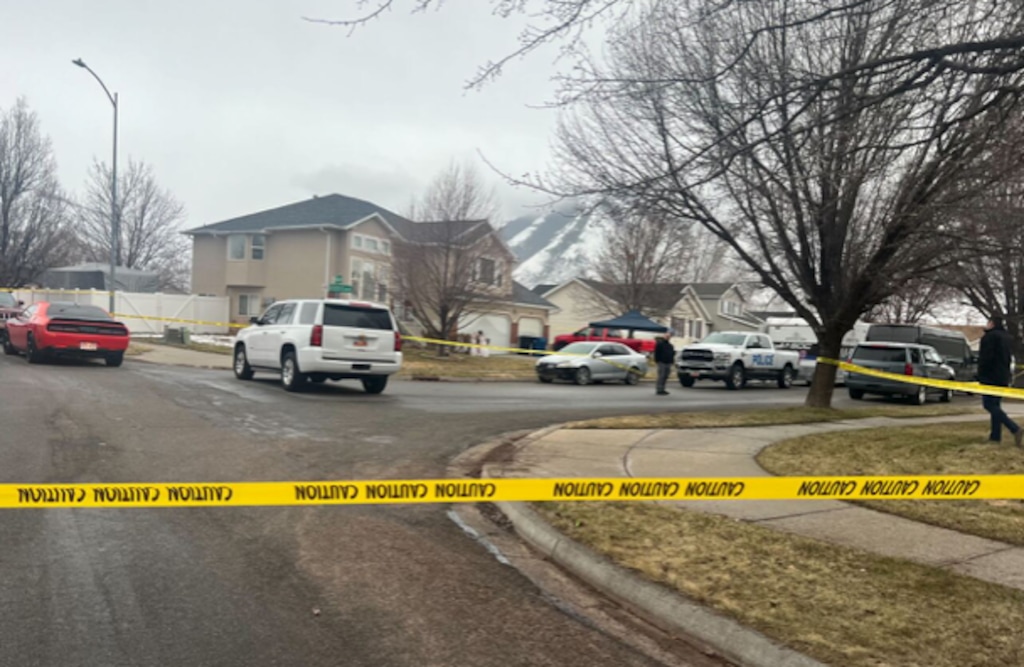 (Emily Tencer | Fox 13 News) Police at the scene of a double homicide in Spanish Fork on Tuesday, March 14, 2023.