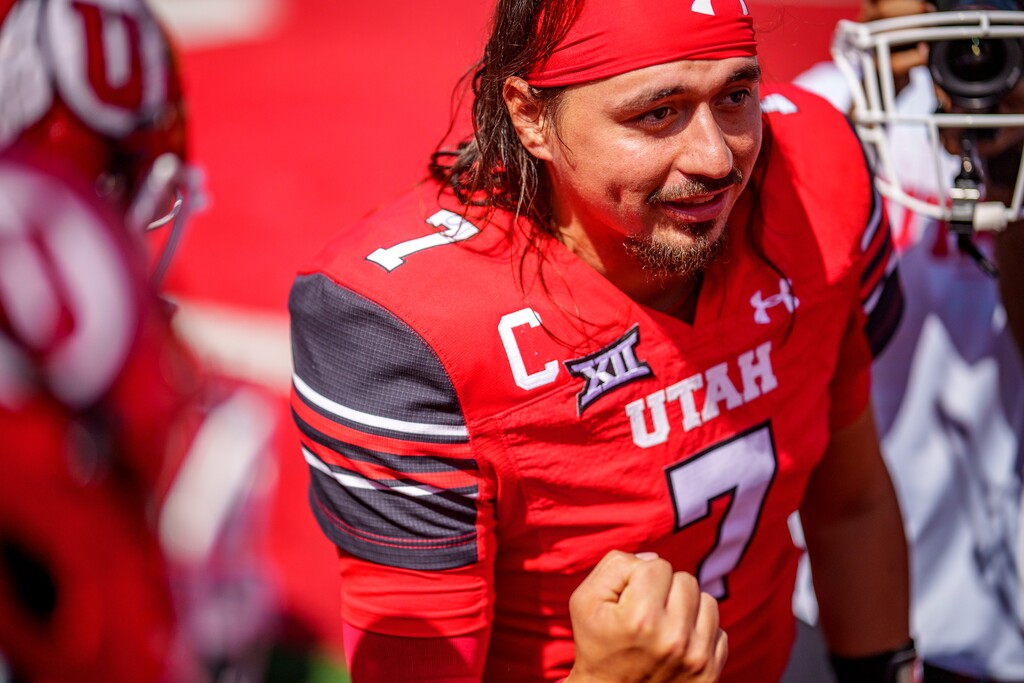 (Trent Nelson  |  The Salt Lake Tribune) Utah Utes quarterback Cameron Rising (7) as the Utah Utes host the Baylor Bears, NCAA football in Salt Lake City on Saturday, Sept. 7, 2024.
