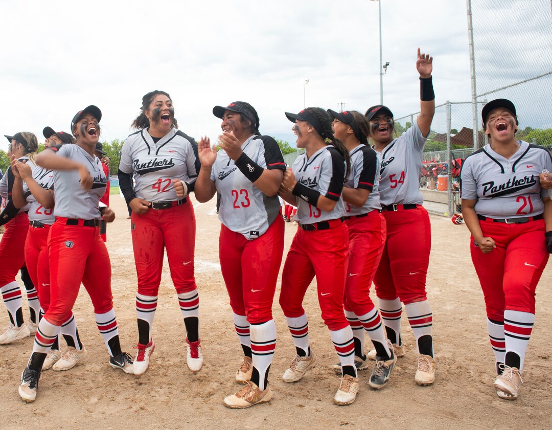 (Rick Egan  |  The Salt Lake Tribune)     West High celebrates their 5A State Championship win over the Bountiful Braves, in Taylorsville, Thursday May 30, 2019