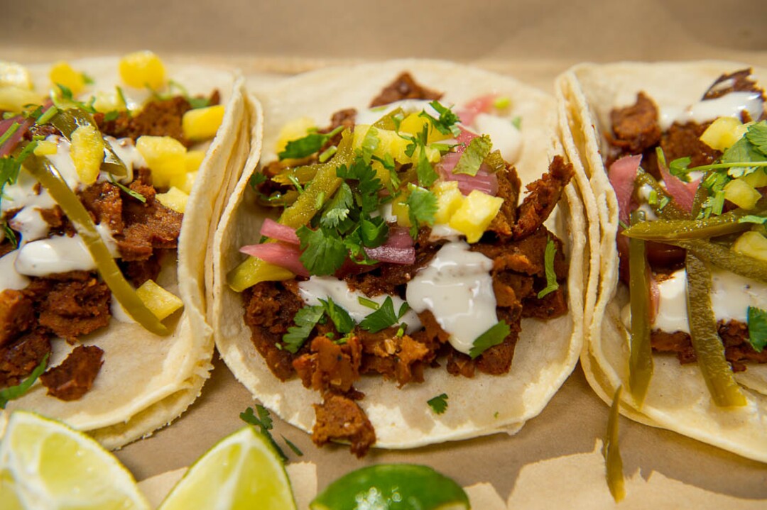 (Trent Nelson | The Salt Lake Tribune)  Al Pastor tacos at Boltcutter, a new vegan/vegetarian restaurant in Salt Lake City.