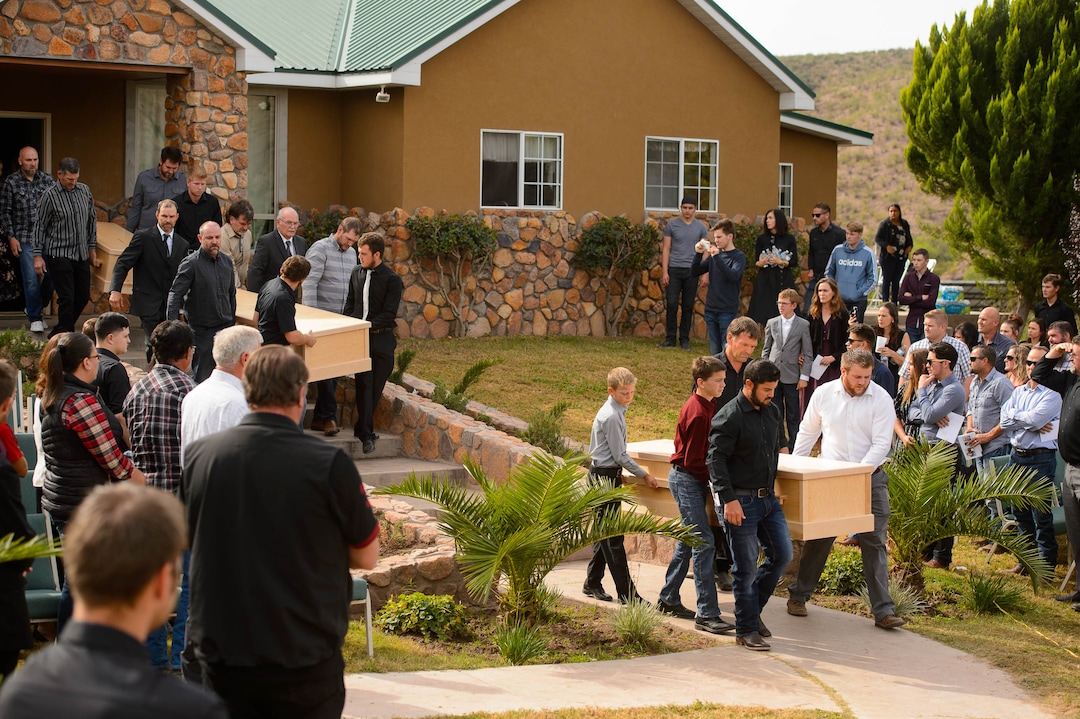 (Trent Nelson  |  The Salt Lake Tribune)
The three caskets arrive at the funeral for Dawna Langford and two of her children, Trevor and Rogan, in La Mora, Sonora on Thursday, Nov. 7, 2019. Three women and six of their children, all members of the extended LeBaron family, died when they were gunned down in an attack while traveling along Mexico's Chihuahua and Sonora state border on Monday, Nov. 4, 2019.