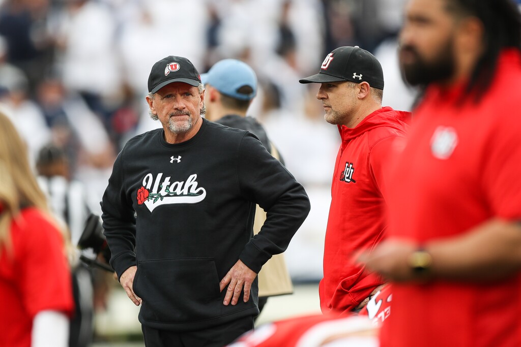 (Meg Oliphant | Special to The Tribune) Utah head coach Kyle Whittingham looks on during warm ups ahead of the game against the Penn State Nittany Lions at Rose Bowl Stadium on Jan. 2, 2023 in Pasadena, Calif.
