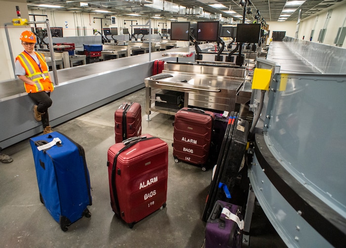 (Rick Egan  |  The Salt Lake Tribune)       Security area in the new luggage sorting area. In less than a year the Salt Lake City Department of Airports will open the first phase of the new Salt Lake International Airport, Monday, Sept. 23, 2019.