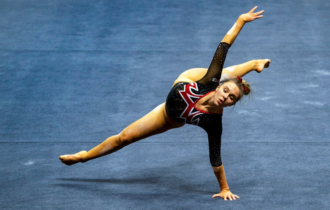 (Rick Egan | The Salt Lake Tribune)   Maile O'Keefe competes on the floor, in PAC-12 gymnastics action between The University of Washington and The University of Utah at Jon M. Huntsman Center in Salt Lake City, on Saturday, Jan. 30, 2021.