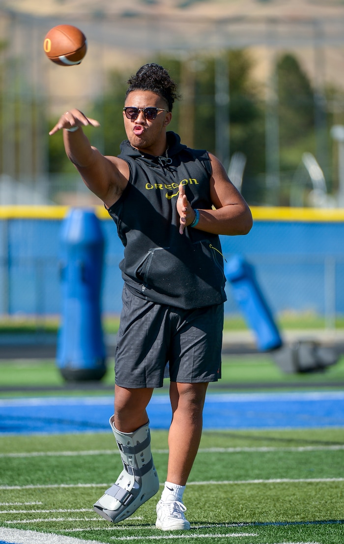 (Leah Hogsten | The Salt Lake Tribune) Orem High School football team running back, Noah Sewell, August 8, 2019.