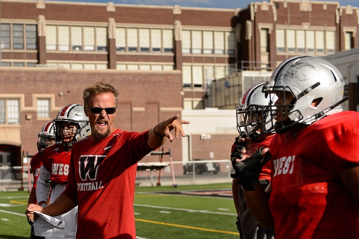 (Trent Nelson | The Salt Lake Tribune)  After back-to-back winless seasons, the West Panthers are slowly starting to get back on track under second-year coach Justin Thompson (left), Wednesday September 20, 2017.