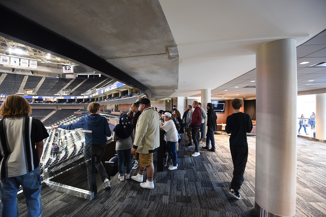 (Francisco Kjolseth  |  The Salt Lake Tribune)  The Jazz unveil renovations for the arena, starting with the J-Note statue and then offering self-guided tours of the venue on Tuesday, Sept. 26, 2017. The arena features new seats, new concourse areas, new anchor restaurants and open spaces for more social experiences at Jazz games and events.