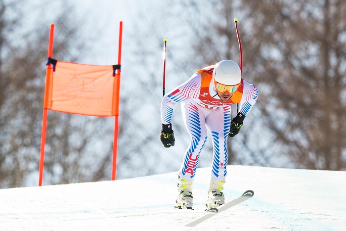 (Chris Detrick  |  The Salt Lake Tribune)  USA's Jared Goldberg competes in the Men's Alpine Combined at Jeongseon Alpine Centre during the Pyeongchang 2018 Winter Olympics Tuesday, February 13, 2018.  Goldberg finished the downhill section in 9th place with a time of 1:20.02.