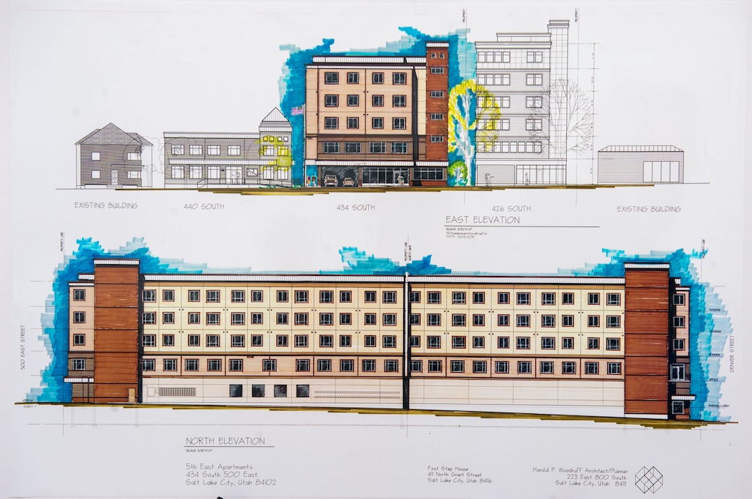 (Rick Egan  |  The Salt Lake Tribune)    Artists renderings of the latest phase of the First Step House Recovery Campus, at 440 South 500 East in Salt Lake City. Friday, March 1, 2019.