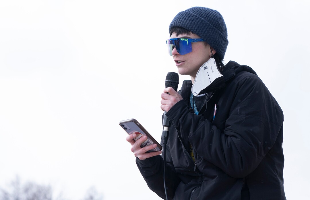 (Rick Egan | The Salt Lake Tribune)  Lark Washburn speaks during a rally on the steps of the Capitol to speak out against Rep. Kera Birkeland's transgender sports bill, on Friday, Feb. 25, 2022.