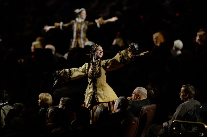 (Francisco Kjolseth  |  The Salt Lake Tribune)  The Mormon Tabernacle Choir Christmas extravaganza kicks off with Broadway star Sutton Foster and "Downton Abbey's" Hugh Bonneville at the Conference Center on Thursday, Dec. 14, 2017.