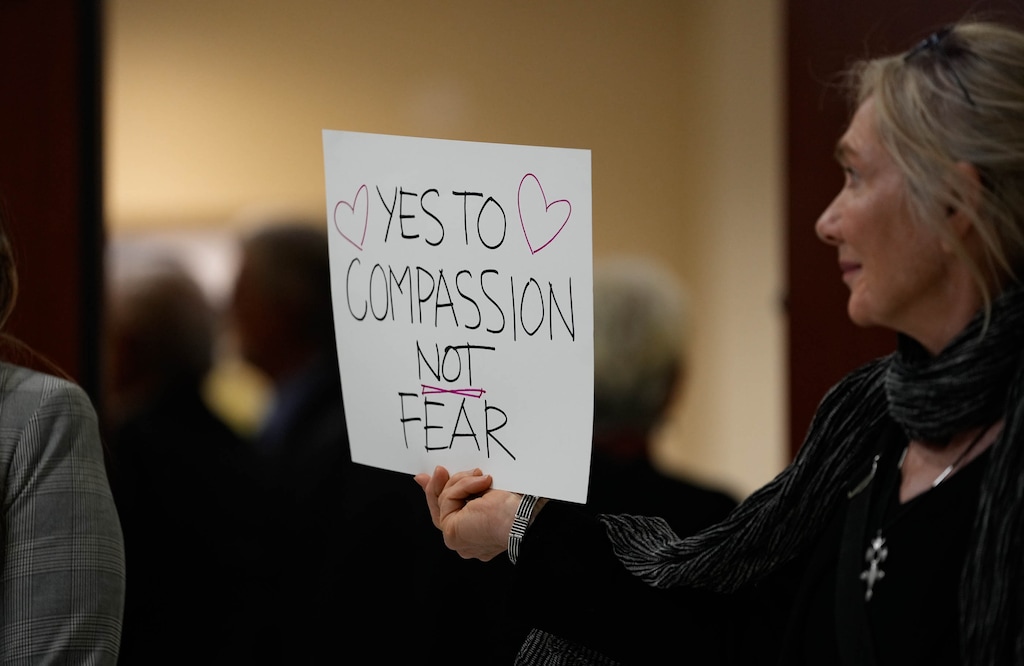 (Francisco Kjolseth | The Salt Lake Tribune) Deanne Coles joins a silent rally at the Utah Capitol before the Senate Education Committee hears HB261, the anti-DEI bill that would dismantle diversity offices in Utah public education and government, on Monday, Jan. 22, 2024.