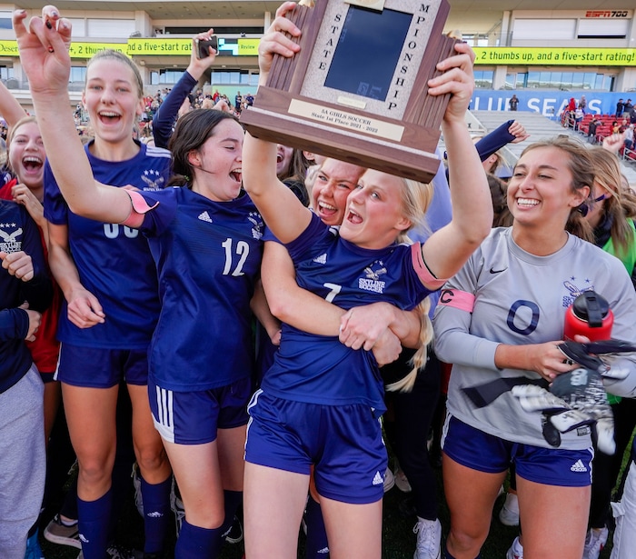 (Leah Hogsten | The Salt Lake Tribune) Skyline High School defeated Lehi High School, 3-1 to win the 5A Championship title Oct. 22, 2021 at Rio Tinto Stadium.