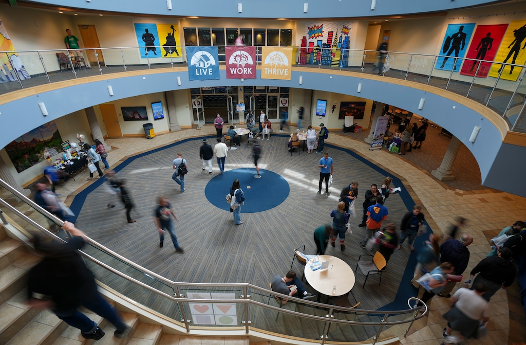 (Bethany Baker  |  The Salt Lake Tribune) People attend AutCon, an annual convention for adults on the autism spectrum, at ScenicView Academy in Provo on Thursday, May 15, 2025. 