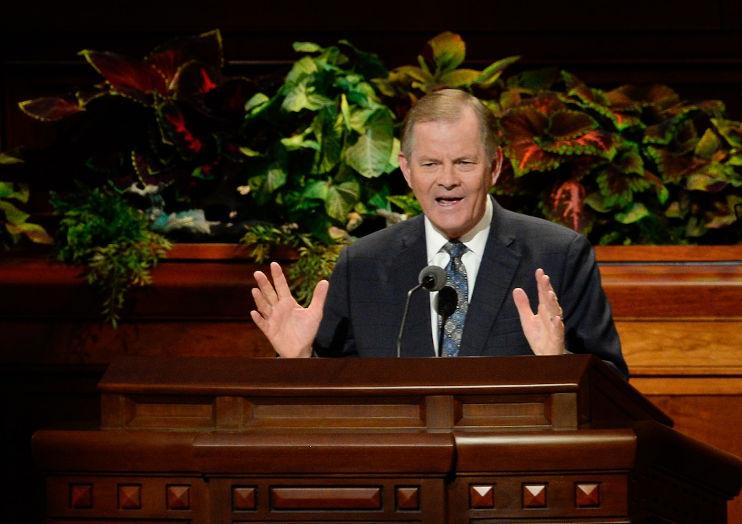 (Francisco Kjolseth  |  The Salt Lake Tribune)  Gary E. Stevenson of the Quorum of the Twelve Apostles speaks during the morning session of the 189th twice-annual General Conference of The Church of Jesus Christ of Latter-day Saints at the Conference Center in Salt Lake City on Sunday, Oct. 6, 2019.