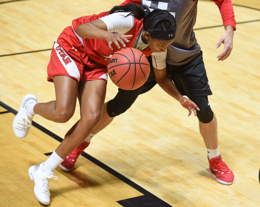 (Francisco Kjolseth  |  The Salt Lake Tribune)  Erika Bean of the Utah women's basketball team practices at the Jon Huntsman Center on Wed. Jan. 2, 2019, as they prepare for their next game on Friday. The team guided by coach Lynne Roberts has them rolling 12-0, in one of the best starts in program history.