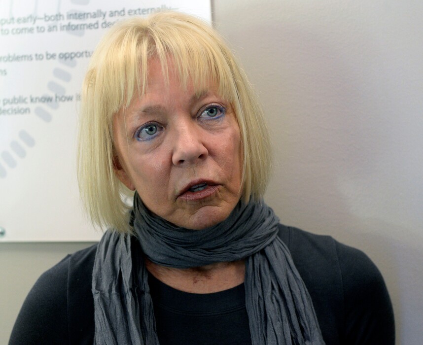 Al Hartmann  |  The Salt Lake Tribune Donna Weinholtz speaks out after giving plea in abeyance to reduced charges Wednesday April 22 at Salt Lake City Justice Court.  She was one of thirteen prostesters arrested and charged for blocking the entrance to a legislative  committee meeting after legislators declined to hear a bill that would outlaw discrimination based on sexual orientation and gender identity in Utah.