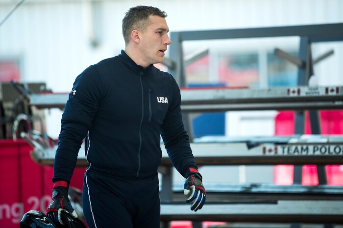 (Chris Detrick  |  The Salt Lake Tribune)  USA's Chris Fogt after the 4-man Official Training at Olympic Sliding Centre during the Pyeongchang 2018 Winter Olympics Wednesday, Feb. 21, 2018. 