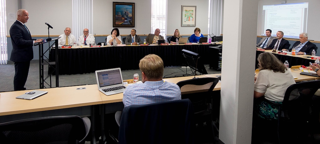 (Trent Nelson  |  Tribune file photo)
Jerry Benson addresses the board before being sworn in as the new president/CEO of the Utah Transit Authority (UTA), Wednesday August 31, 2016.