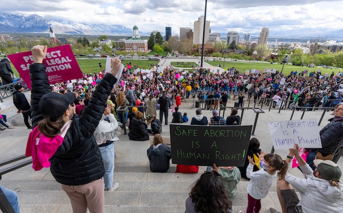 (Rick Egan | The Salt Lake Tribune) More than one thousand protesters gather at the steps of The Capitol for the Bans Off Our Bodies protest hosted by Planned Parenthood, on Tuesday, May 3, 2022.
