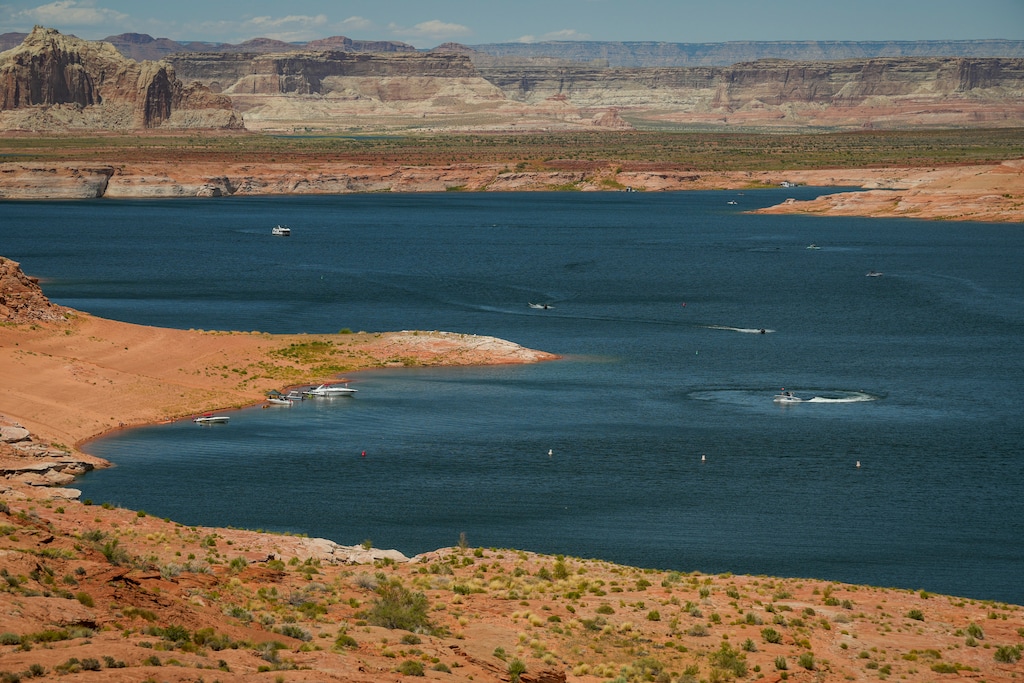 (Bethany Baker | The Salt Lake Tribune) Boaters recreate on Lake Powell near Page, Ariz. on Thursday, July 13, 2023. 