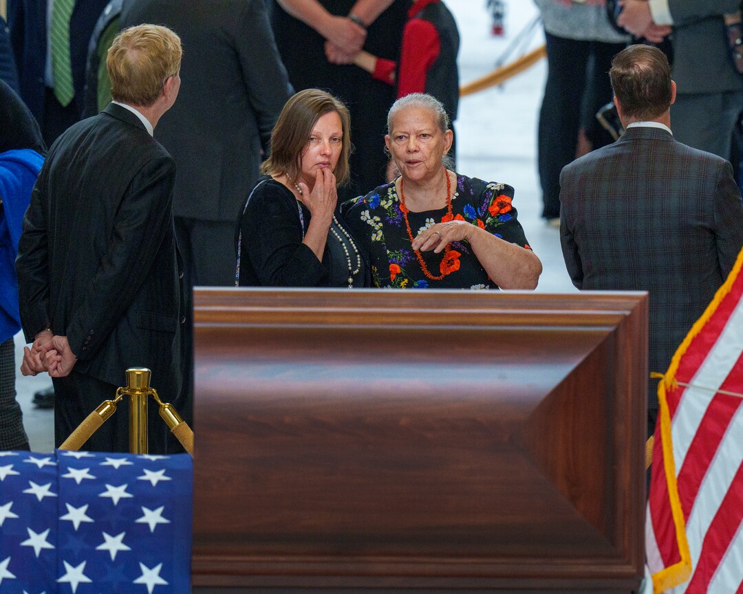 (Leah Hogsten | The Salt Lake Tribune)  Mourners pass the casket of former U.S. Sen. Orrin Hatch at the Utah Capitol during a public viewing on Wednesday, May 4, 2022. Hatch, the longest-serving Republican senator in U.S. history and the longest-serving from Utah, died April 23 at age 88.