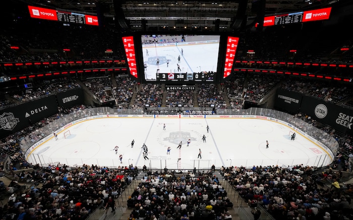 (Bethany Baker | The Salt Lake Tribune) Utah Hockey Club faces the Colorado Avalanche at the Delta Center in Salt Lake City on Thursday, Oct. 24, 2024.