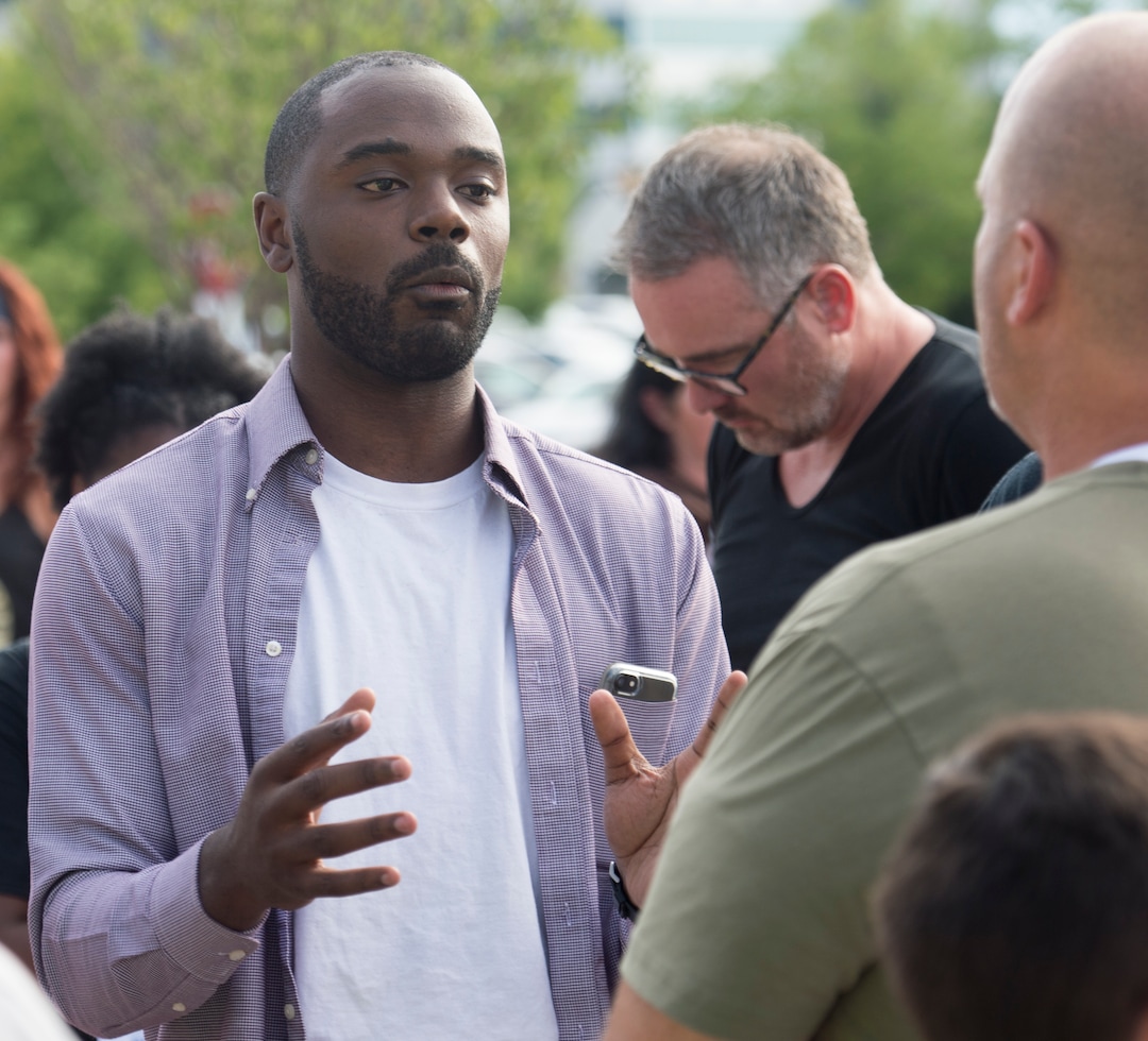 (Rick Egan  |  The Salt Lake Tribune)     Darnell Crandall of Salt Lake City, discuss his views on guns, before a town hall meeting in Sandy, where survivors from the Florida school shooting held a forum with Utah students involved with the March for Our Lives movement, Saturday, July 14, 2018.