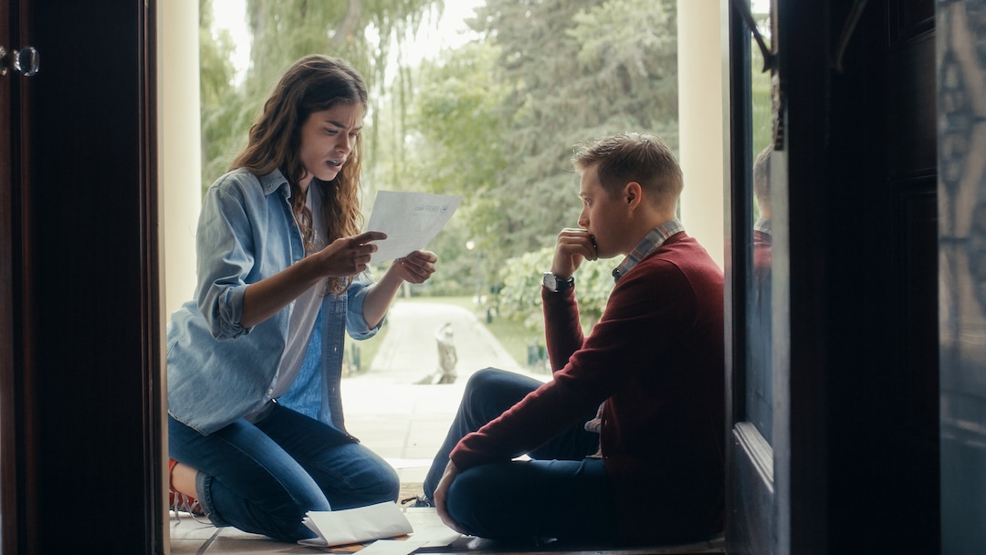 (Photo courtesy Pinnacle Peak Pictures) Jo (Sarah Davenport, left) and Laurie (Lucas Grabeel) learn about their college futures in a scene from director Clare Niederpruem's modern-day adaptation of Louisa May Alcott's "Little Women."