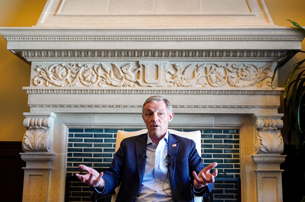 (Chris Samuels | The Salt Lake Tribune) U.S. Rep. Mike Kennedy speaks to reporters amid the ongoing federal government shutdown at the Capitol in Salt Lake City, Monday, Nov. 3, 2025.