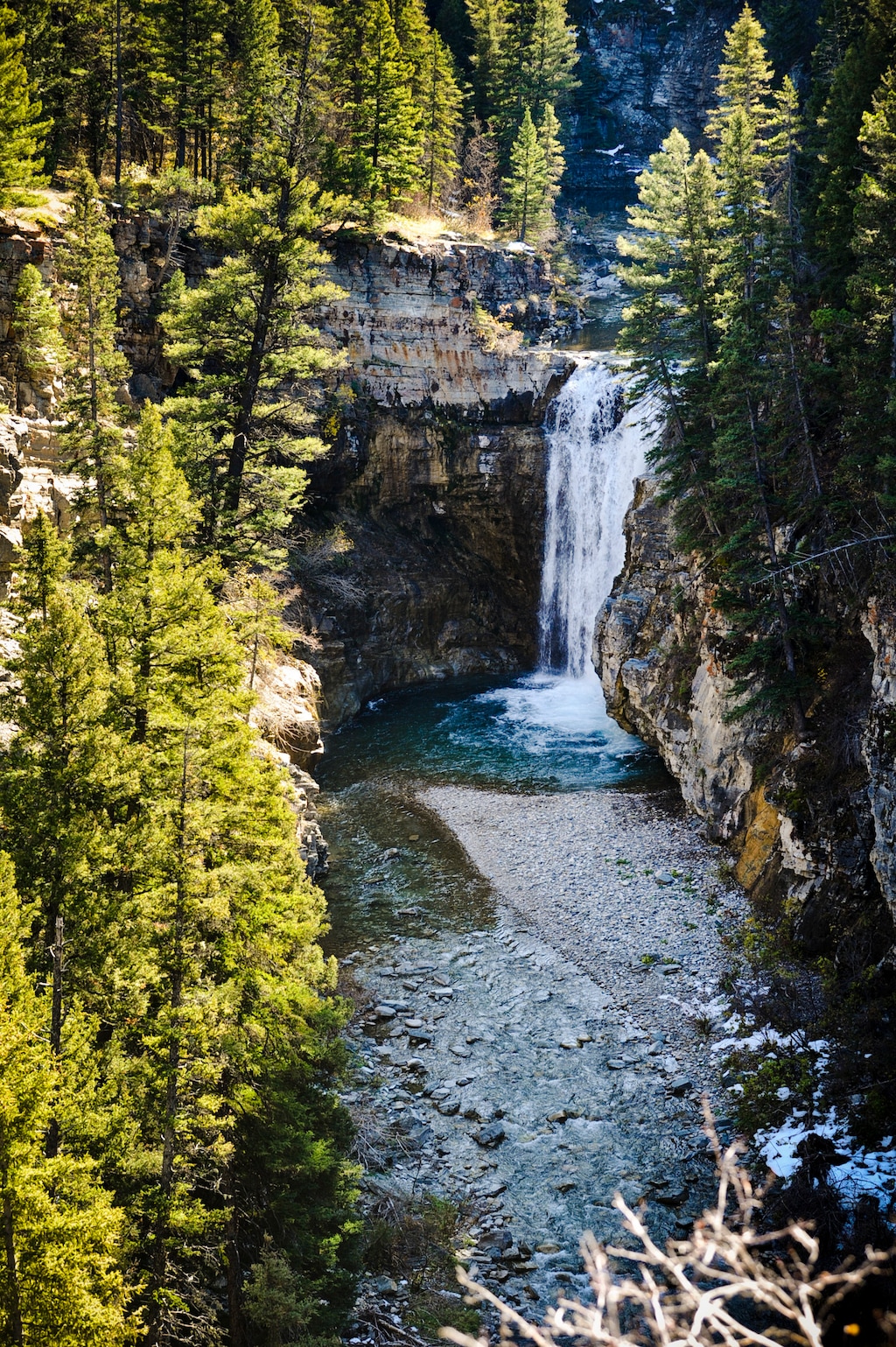 The Falls Creek Falls is one of many natural features on a 440-acre piece of ranch land southwest of Augusta, Mont., that the Rocky Mountain Elk Foundation would like to open public access to.  (Thom Bridge/Independent Record via AP)
