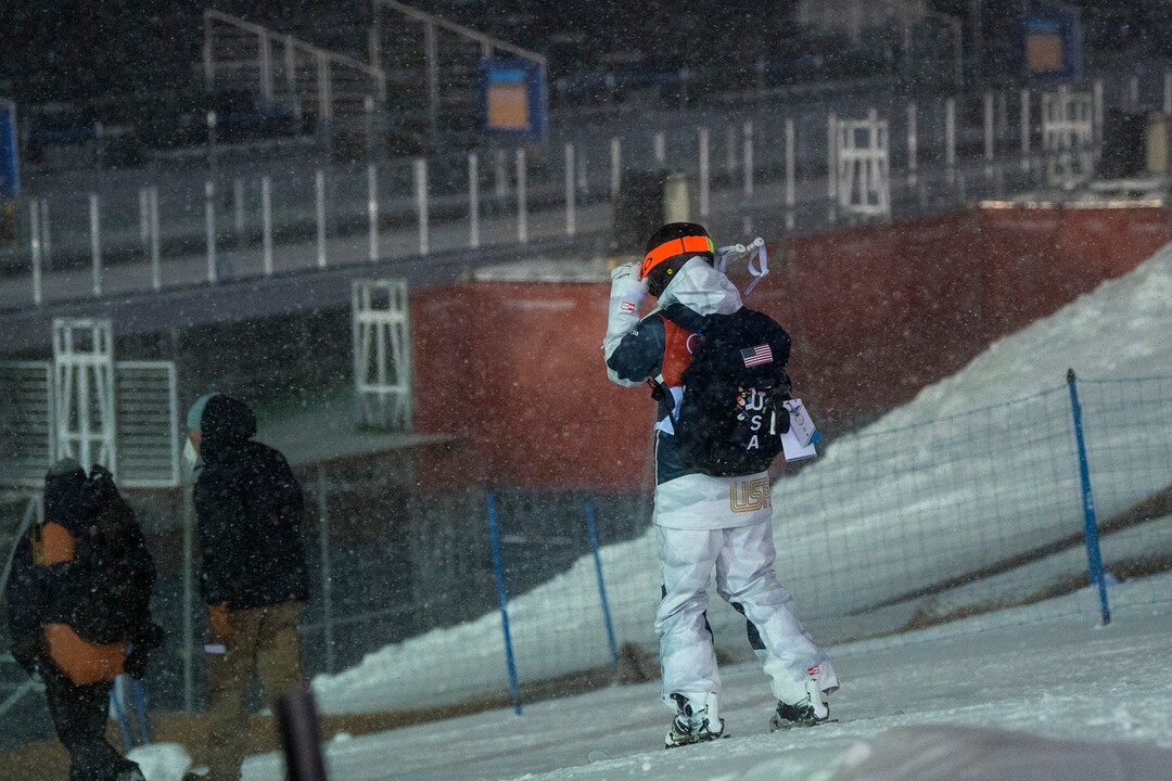 (Chris Detrick  |  The Salt Lake Tribune)  Park City's Jaelin Kauf skis away after competing the Ladies' Moguls Final at Phoenix Park during the Pyeongchang 2018 Winter Olympics Sunday, February 11, 2018. Kauf finished seventh with a score of 76.03.
