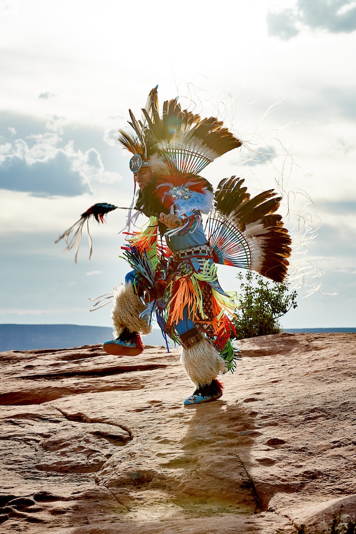 (Image courtesy Parfums Christian Dior)
Dancer Canku One Star, a member of the Rosebud Sioux tribe, performs in a commercial for Christian Dior's men's fragrance Sauvage, filmed in southeast Utah.