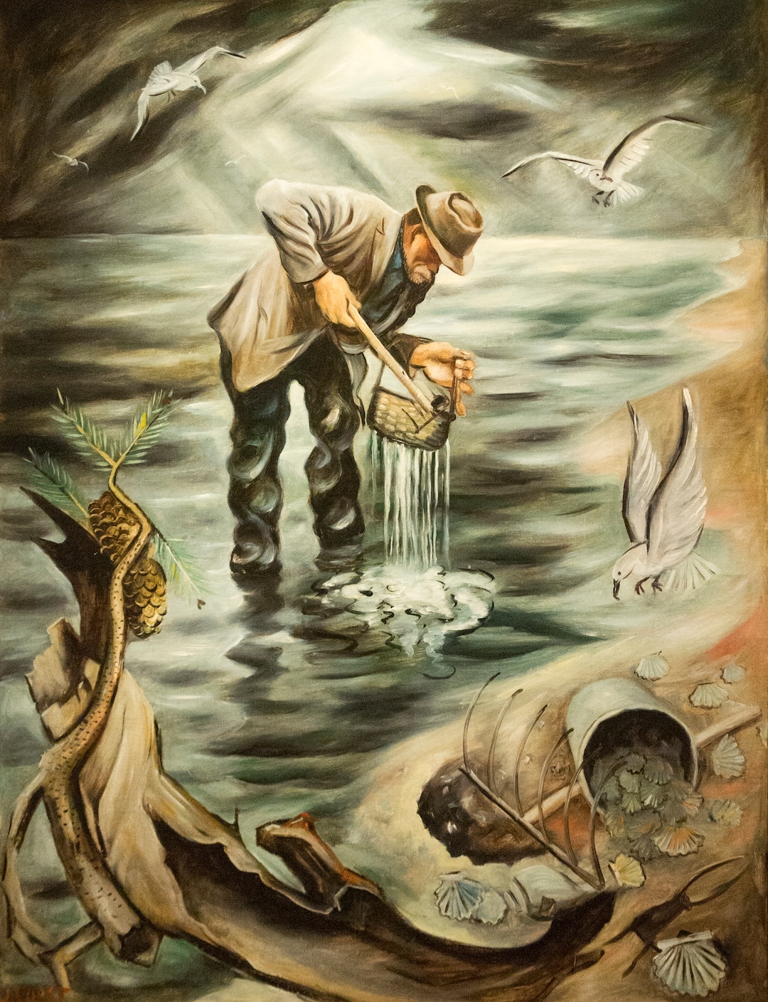 (Rick Egan  |  The Salt Lake Tribune)   Oyster Fishing, by Joseph Paul Vorst, in new exhibit titled: “Joseph Paul Vorst: A Retrospective,” which will run from November 9, 2017, through April 15, 2018, at the LDS Church History Museum. Thursday, November 9, 2017.