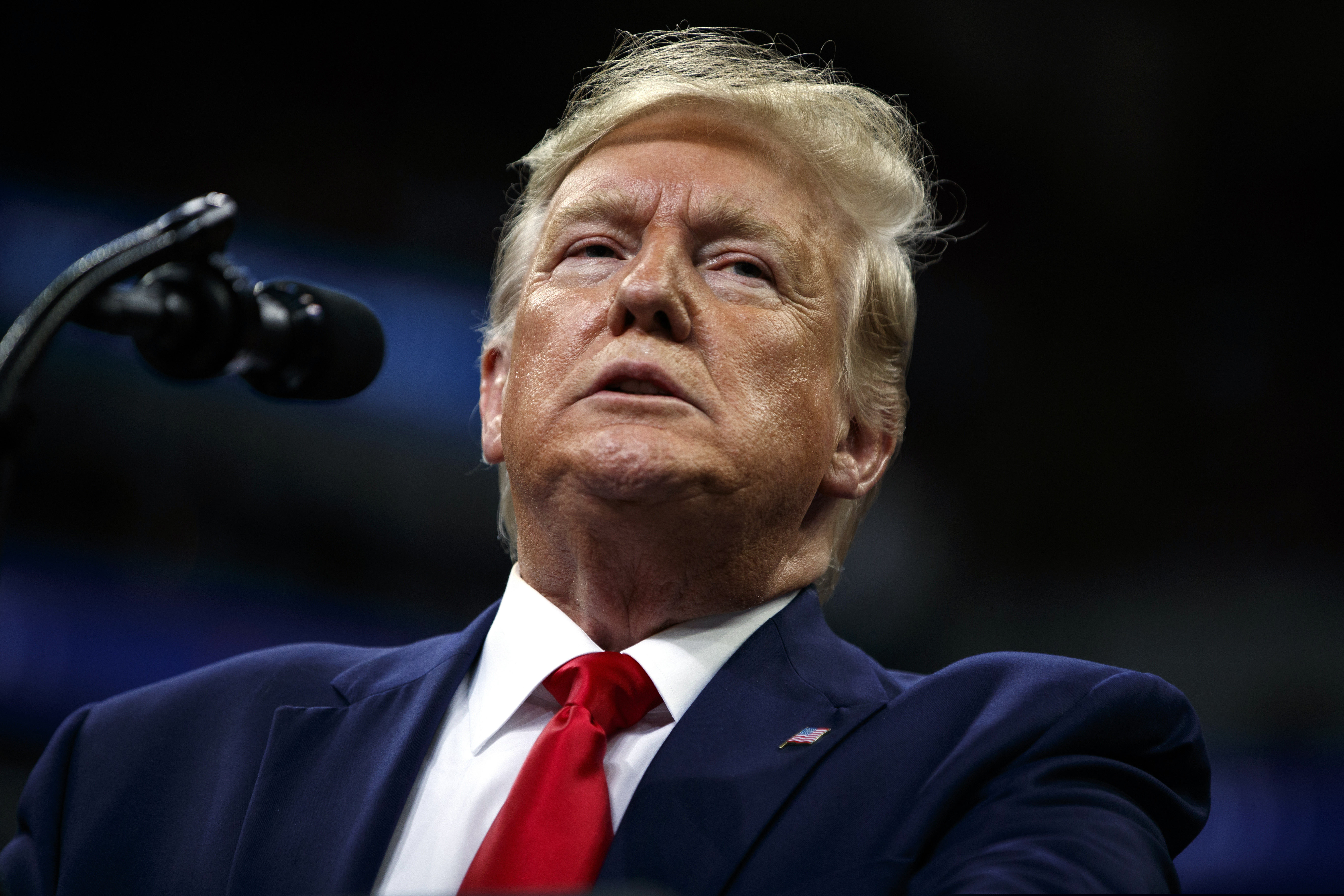 FILE - In this Oct. 10, 2019 file photo, President Donald Trump speaks at a campaign rally at the Target Center in Minneapolis. Republicans and Democrats don’t agree on health care, immigration or taxing the rich. But one subject draws critics from both parties: Big Tech. Trump has been uneven in his criticisms. Amazon has been a frequent target, though that is due in part to CEO Jeff Bezos’s ownership of The Washington Post. He’s met with Zuckerberg privately, but he’s also tweeted that “Facebook was always anti-Trump” and accused it of colluding with the news media against him. (AP Photo/Evan Vucci, File)