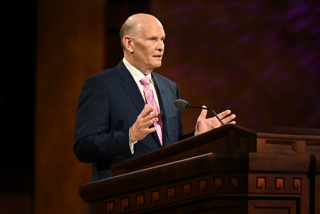 (Photo courtesy of The Church of Jesus Christ of Latter-day Saints)
Apostle Dale G. Renlund speaks Sunday afternoon at General Conference on Oct. 4, 2020.
