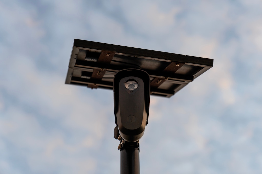 FILE - A Flock Safety license plate reader is seen along a public road, Oct. 16, 2025, in Houston. (AP Photo/David Goldman, File)