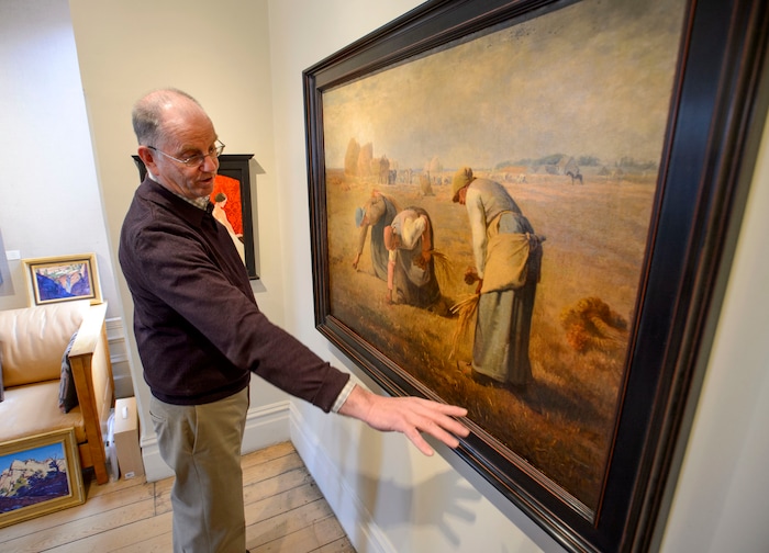 (Steve Griffin  |  The Salt Lake Tribune) Dave Ericson with one of 11 historic Utah paintings that he will be selling in a private sealed bid auction for the Logan City School District. The paintings are on display at Dave Ericson Fine Art in Salt Lake City.