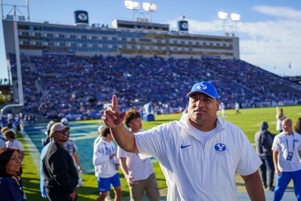 (Trent Nelson  |  The Salt Lake Tribune) Kalani Sitake as BYU hosts Texas Tech, NCAA football in Provo on Saturday, Oct. 21, 2023.