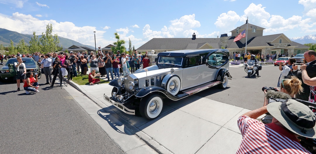 The hearse carries Elizabeth "Lizzy" Shelley, a 5-year-old girl who police say was taken from her home and killed by her uncle, following services Tuesday, June 4, 2019, in Logan, Utah. Her uncle, Alex Whipple, is charged with killing her after his sister let him spend the night at the family's home, prosecutors said. Elizabeth "Lizzy" Shelley disappeared May 25 and was found dead less than a block from her home after a five-day search. (AP Photo/Rick Bowmer)