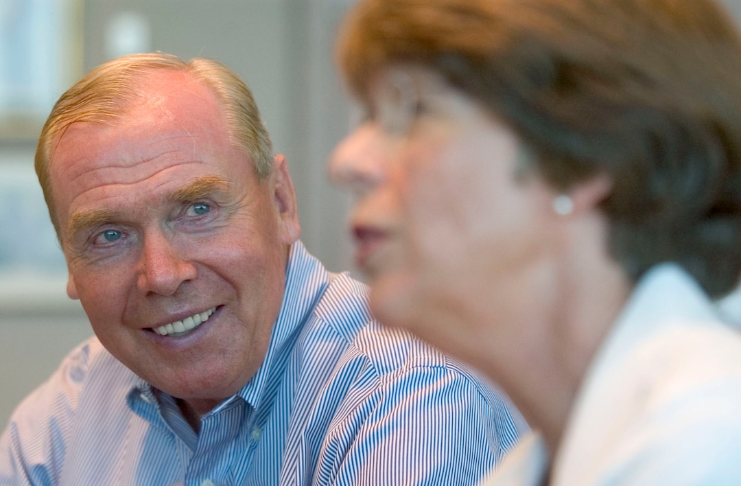 (Steve Griffin  |  Tribune file photo) Jon Huntsman listens to his wife Karen during an interview in his office in Salt Lake City in 2004. 