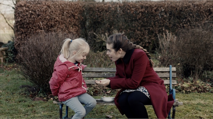 (courtesy Shorts International) Libby (Maisie Sly, left) a deaf four-year-old, learns sign language from a caring social worker, Joanne (Rachel Stenson), in the short film "The Silent Child," one of the five films nominated in the Live-Action Short Film category of the 90th Academy Awards.