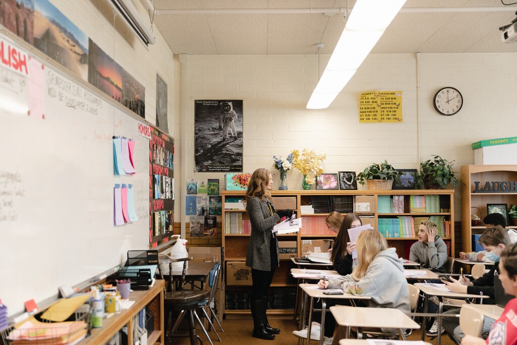 (Rachel Rydalch | The Salt Lake Tribune) A teacher is pictured at South Davis Junior High in Bountiful on Thursday, Feb. 24, 2022.
